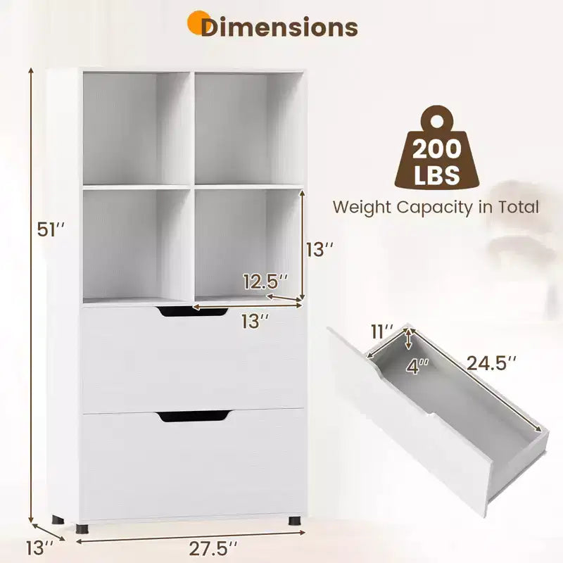 Lot de 2 bibliothèques à 5 niveaux et 4 casiers avec 2 tiroirs, 130 cm, Noir/Blanc