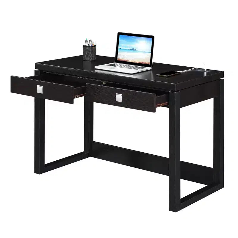Bureau informatique en bois composite noir avec tiroir polyvalent