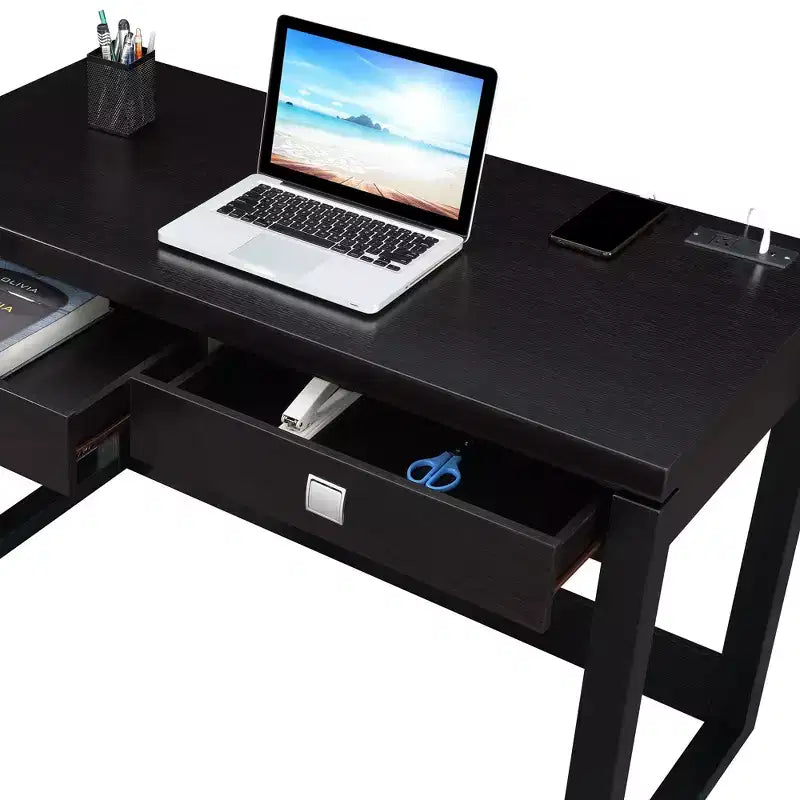Bureau informatique en bois composite noir avec tiroir polyvalent