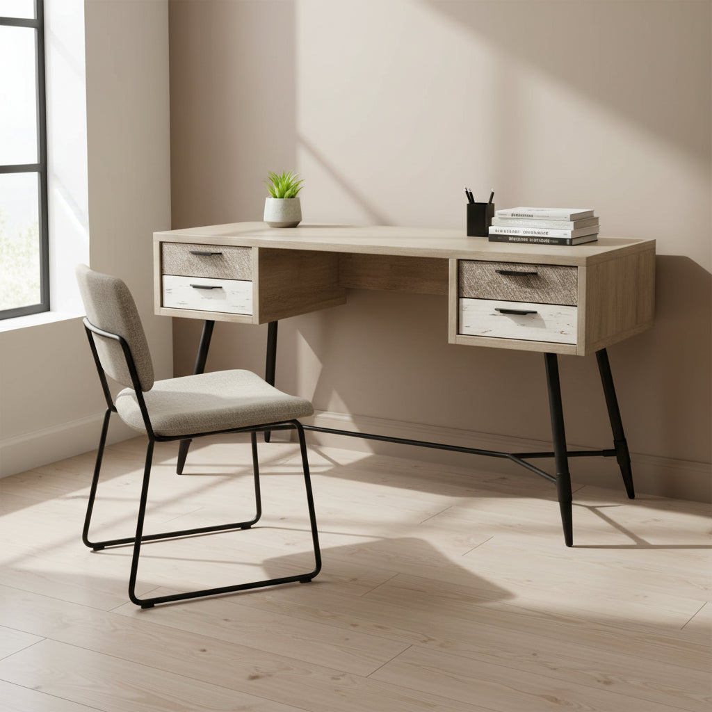 HomeStock 8 in.H White Color Particle Board Computer Desks with Open Storage Shelf