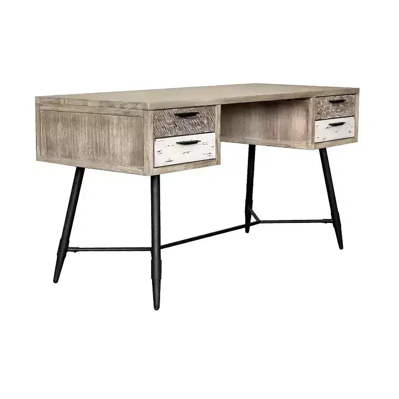 Bureau d'ordinateur en panneau de particules blanc avec étagère de rangement ouverte