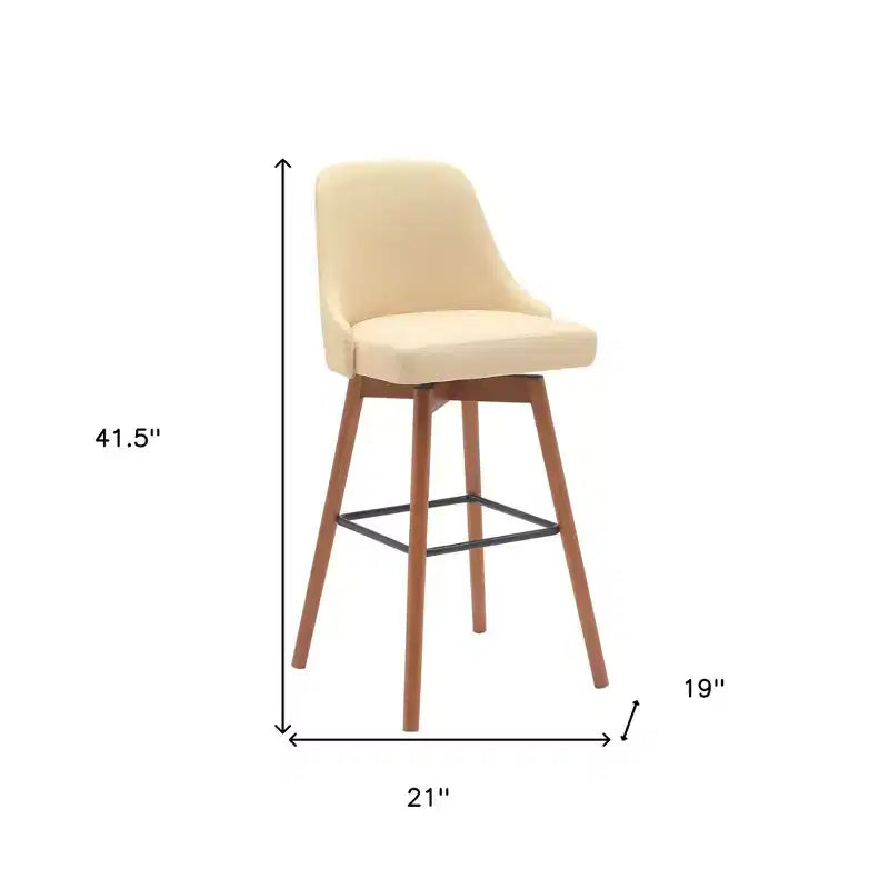 Chaise de bar pivotante en similicuir crème et bois marron de 30 pouces avec repose-pieds