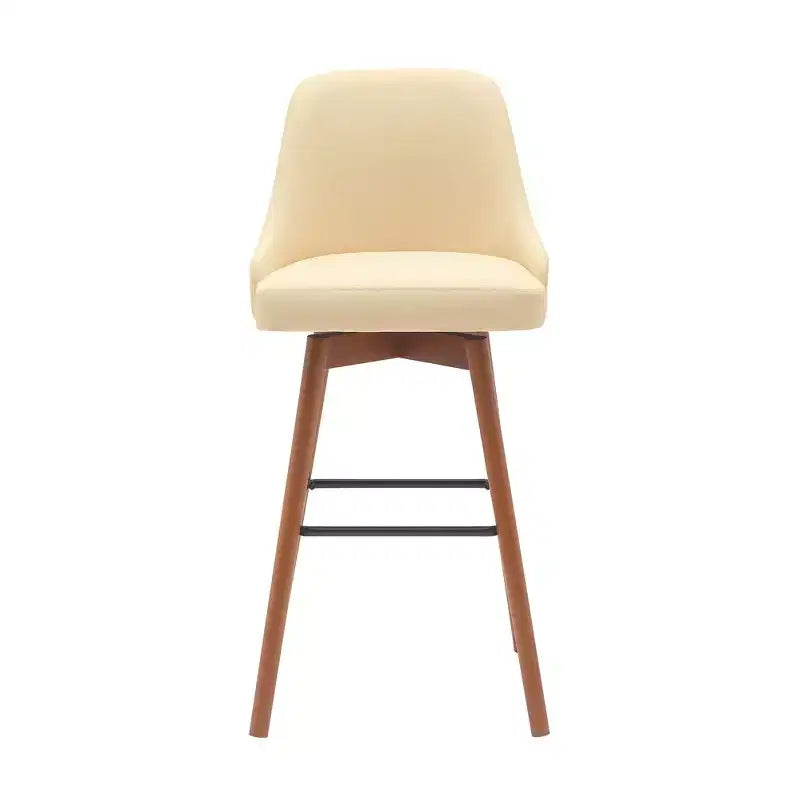 Chaise de bar pivotante en similicuir crème et bois marron de 30 pouces avec repose-pieds