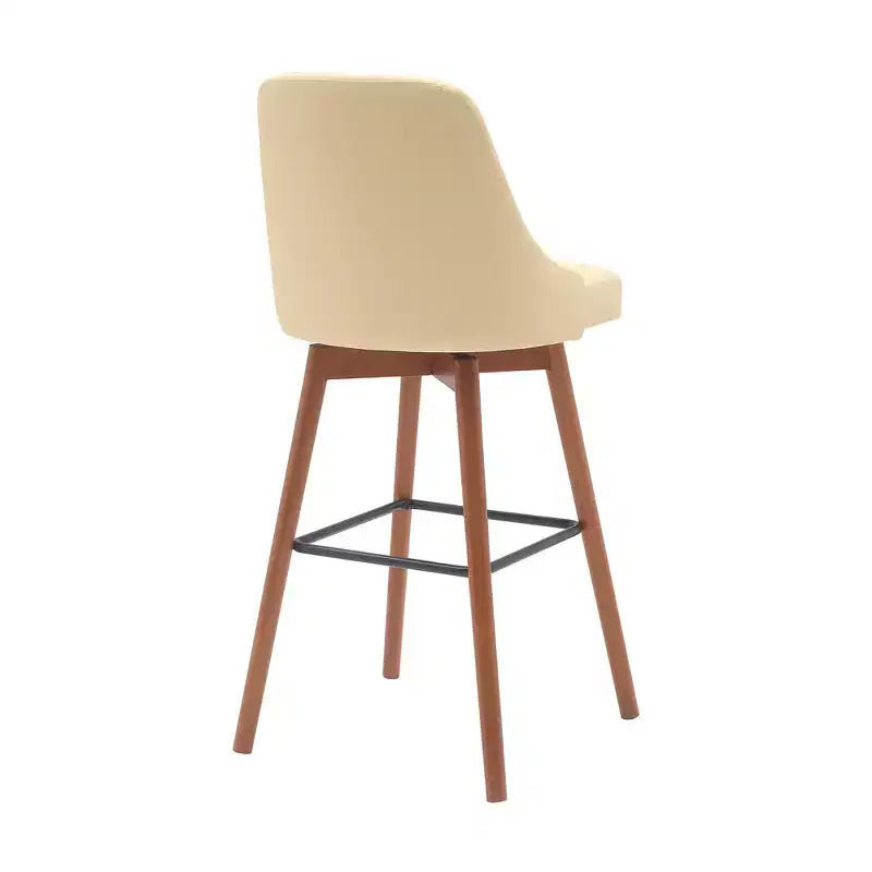 Chaise de bar pivotante en similicuir crème et bois marron de 30 pouces avec repose-pieds