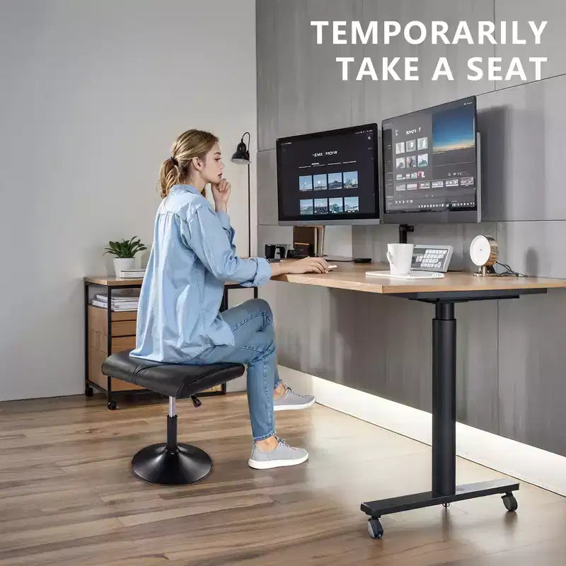 Repose-pieds réglable en hauteur sous le bureau avec rembourrage en cuir PU, Noir