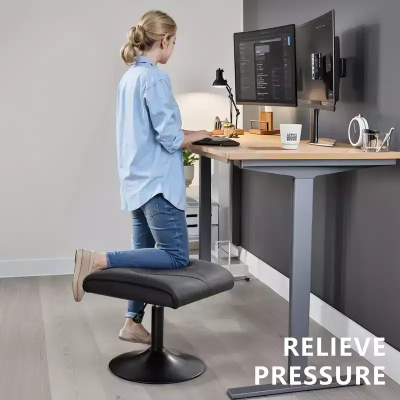 Repose-pieds réglable en hauteur sous le bureau avec rembourrage en cuir PU, Noir