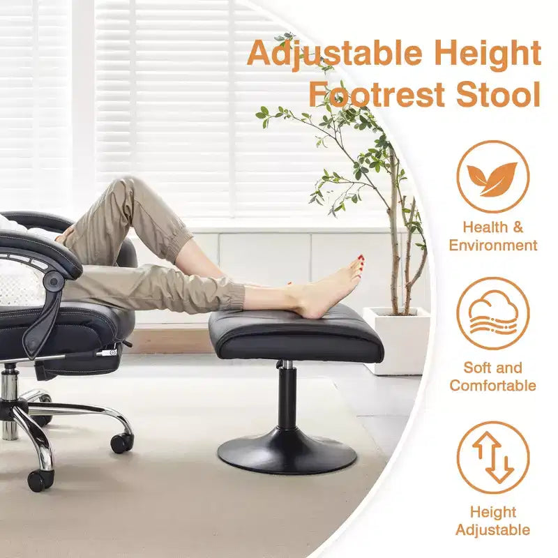 Repose-pieds réglable en hauteur sous le bureau avec rembourrage en cuir PU, Noir