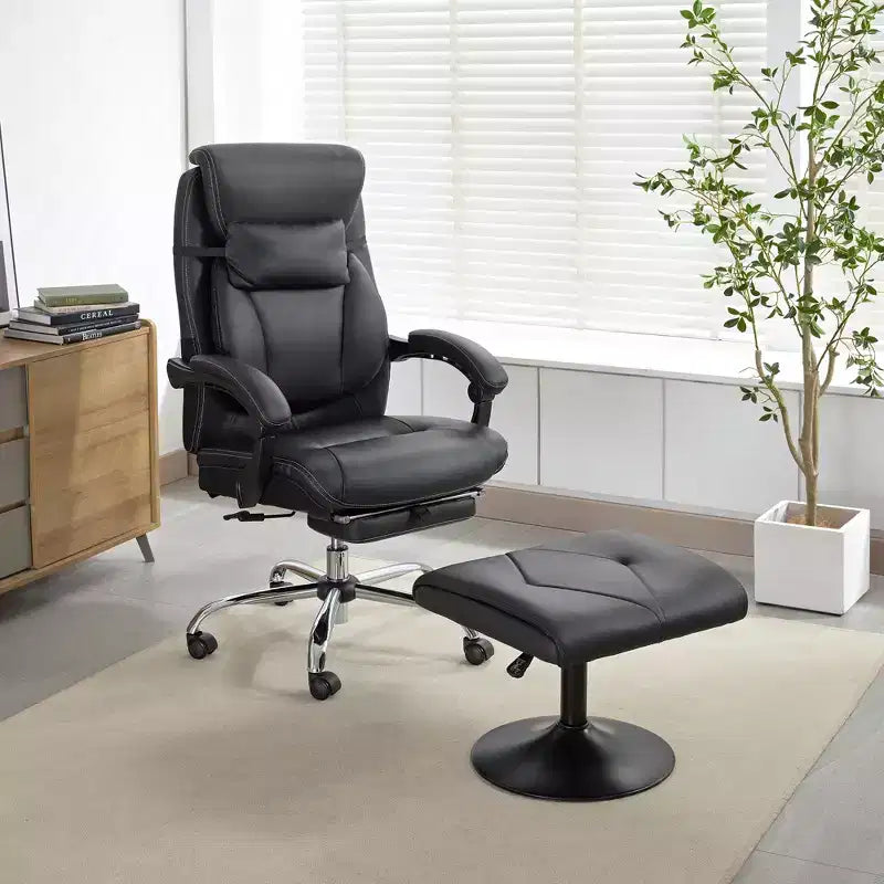 Repose-pieds réglable en hauteur sous le bureau avec rembourrage en cuir PU, Noir