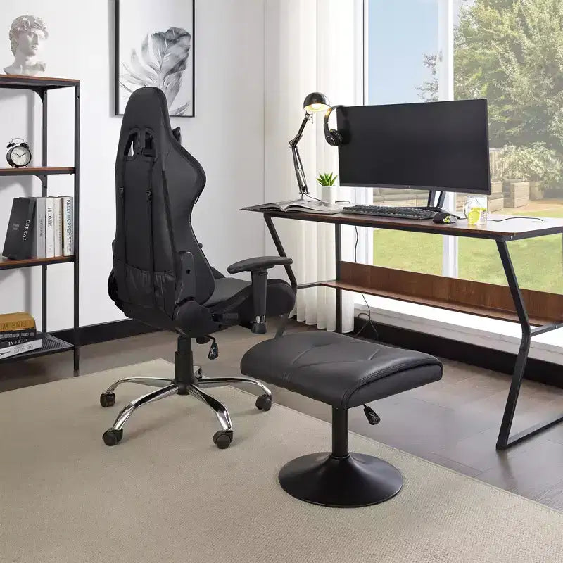 Repose-pieds réglable en hauteur sous le bureau avec rembourrage en cuir PU, Noir