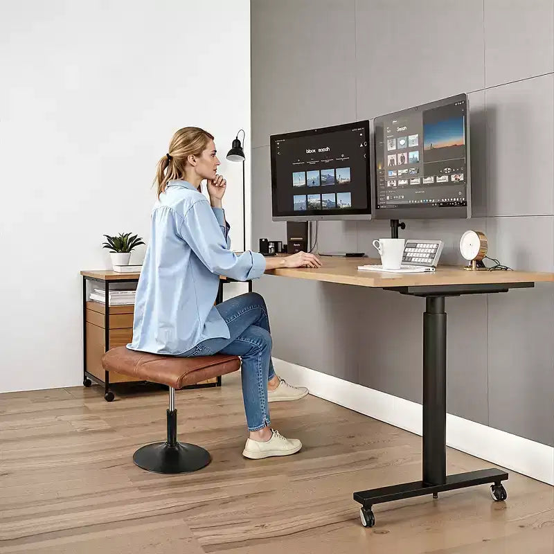 Repose-pieds réglable en hauteur sous le bureau avec rembourrage en cuir PU, Noir