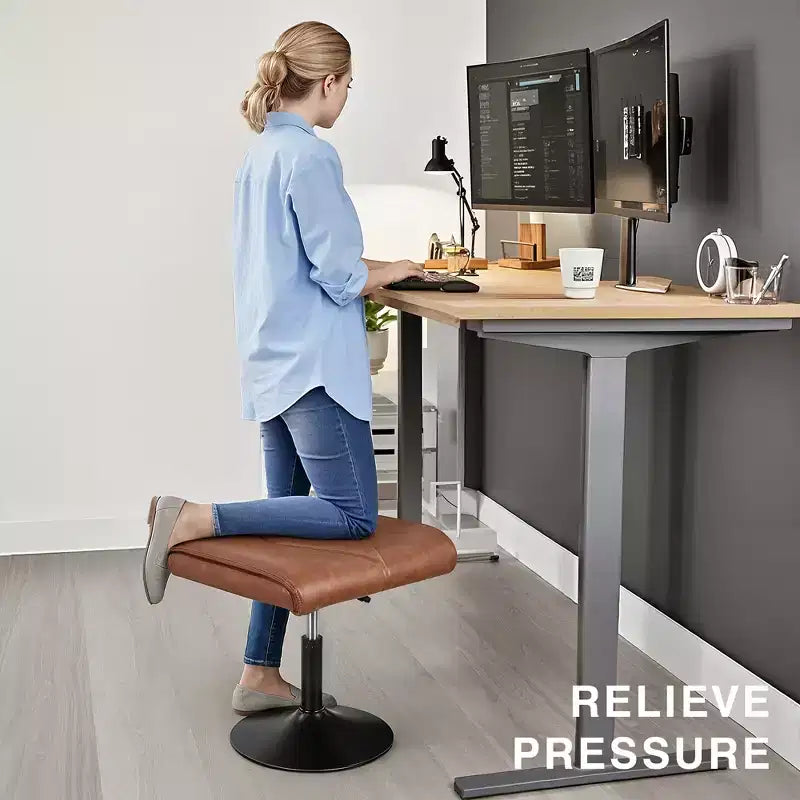 Repose-pieds réglable en hauteur sous le bureau avec rembourrage en cuir PU, Noir
