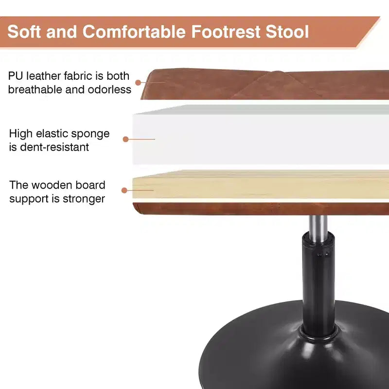 Repose-pieds réglable en hauteur sous le bureau avec rembourrage en cuir PU, Noir