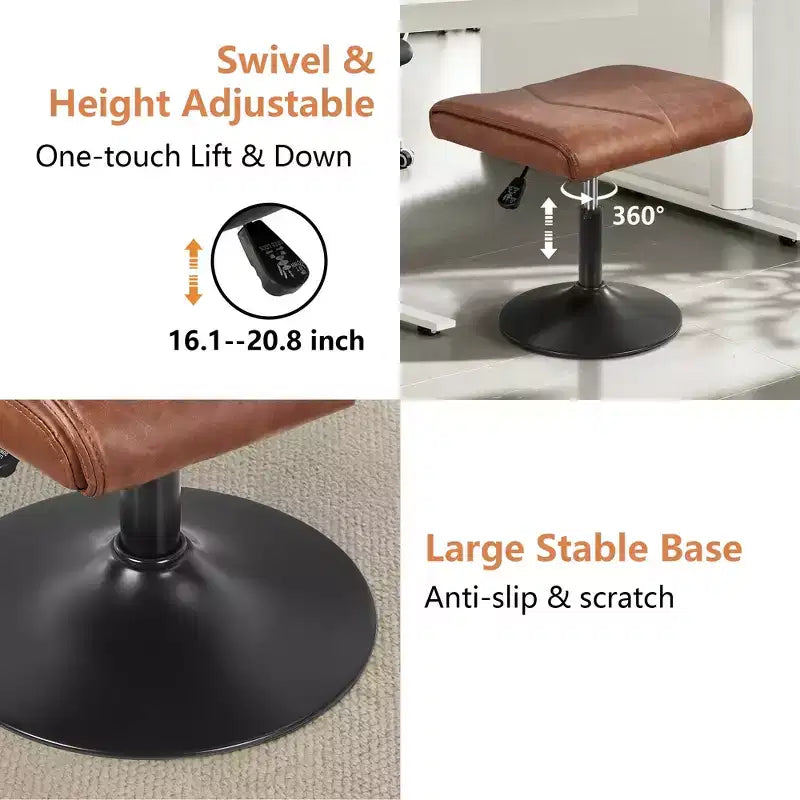 Repose-pieds réglable en hauteur sous le bureau avec rembourrage en cuir PU, Noir