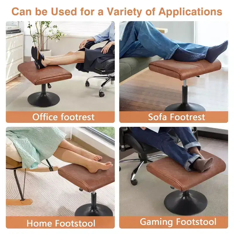 Repose-pieds réglable en hauteur sous le bureau avec rembourrage en cuir PU, Noir
