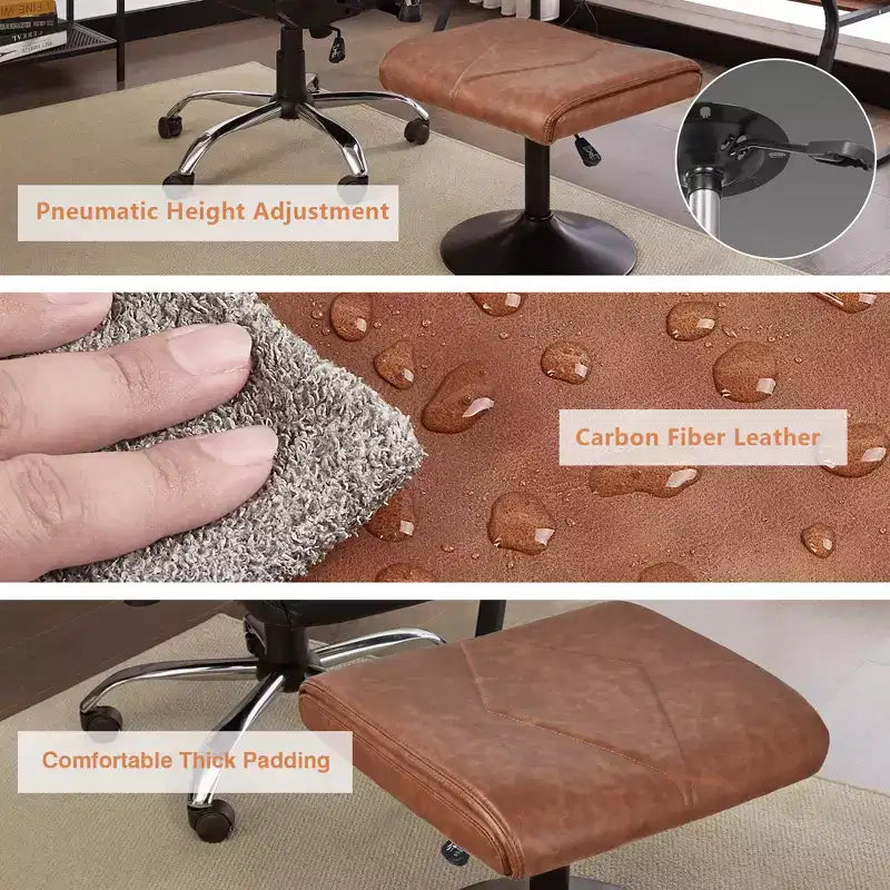 Repose-pieds réglable en hauteur sous le bureau avec rembourrage en cuir PU, Noir