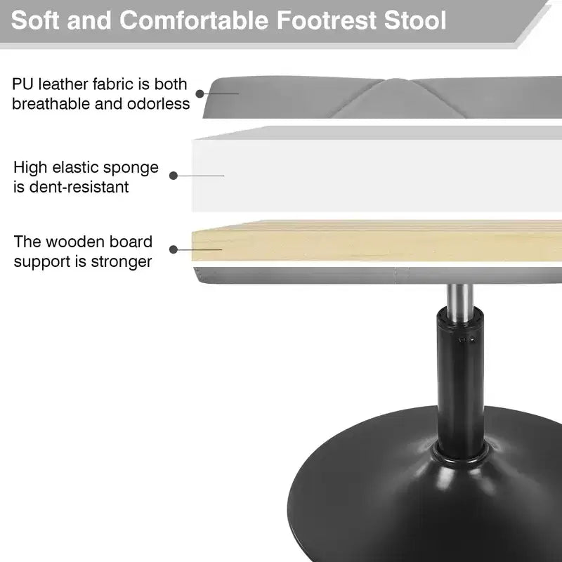 Repose-pieds réglable en hauteur sous le bureau avec rembourrage en cuir PU, Noir
