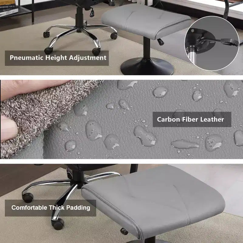 Repose-pieds réglable en hauteur sous le bureau avec rembourrage en cuir PU, Noir