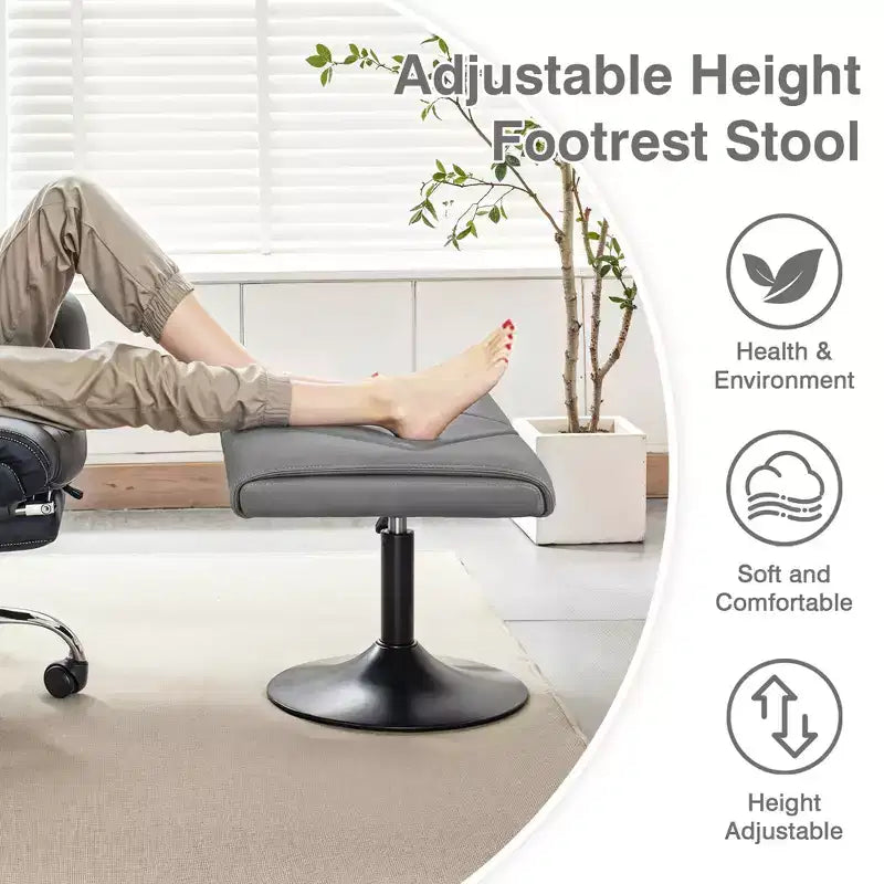 Repose-pieds réglable en hauteur sous le bureau avec rembourrage en cuir PU, Noir