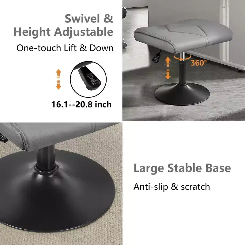 Repose-pieds réglable en hauteur sous le bureau avec rembourrage en cuir PU, Noir
