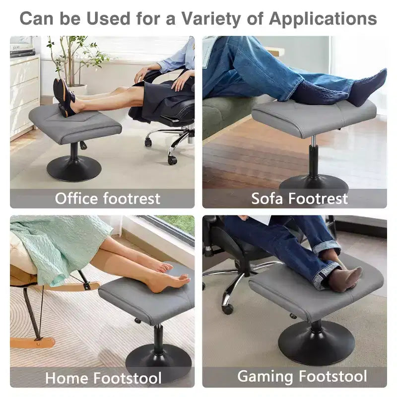Repose-pieds réglable en hauteur sous le bureau avec rembourrage en cuir PU, Noir