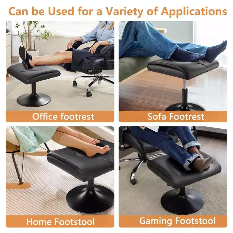 Repose-pieds réglable en hauteur sous le bureau avec rembourrage en cuir PU, Noir