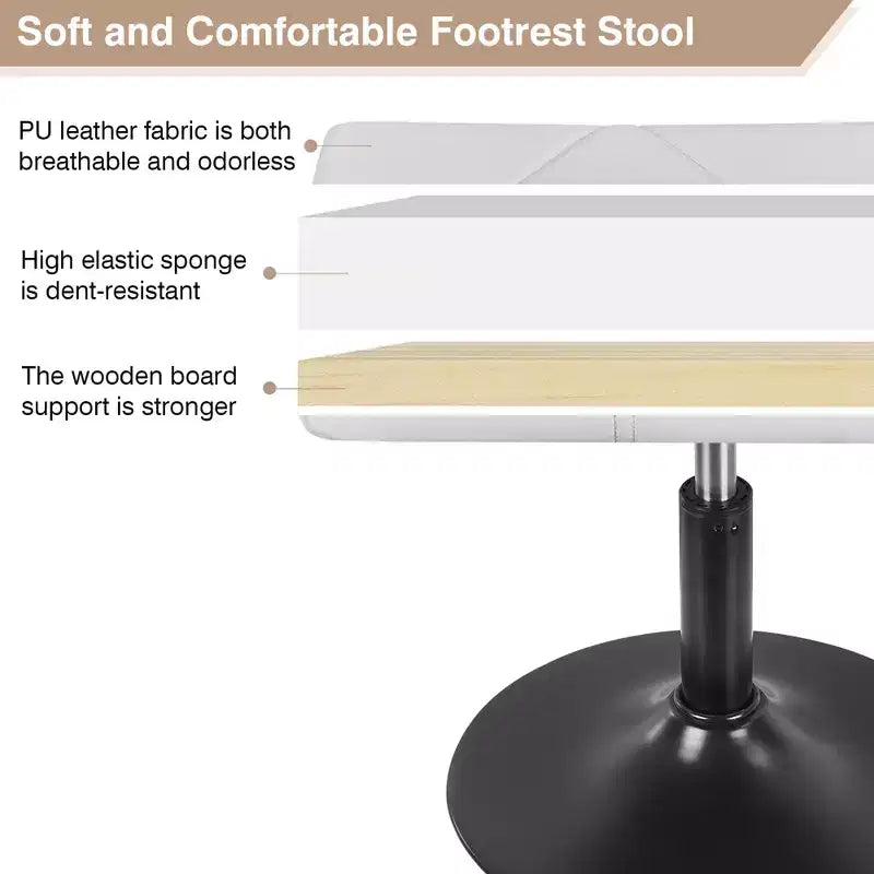 Repose-pieds réglable en hauteur sous le bureau avec rembourrage en cuir PU, Noir