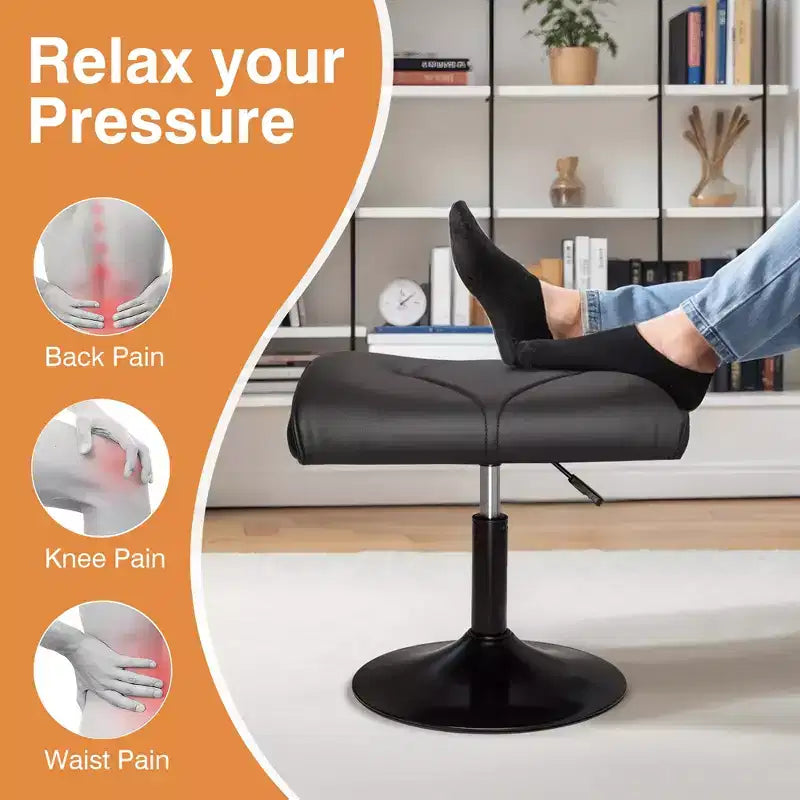Repose-pieds réglable en hauteur sous le bureau avec rembourrage en cuir PU, Noir