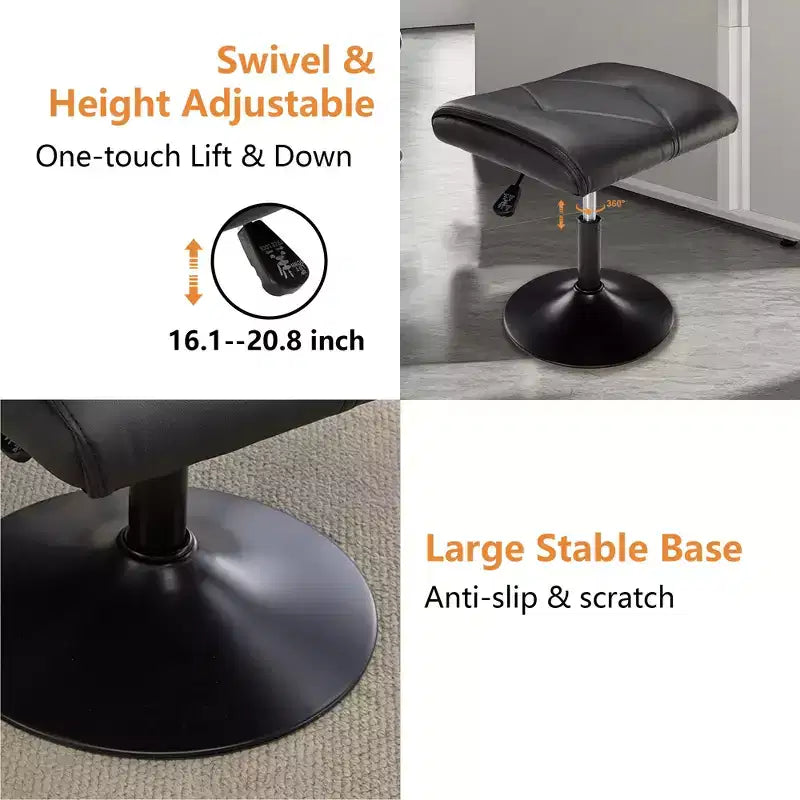 Repose-pieds réglable en hauteur sous le bureau avec rembourrage en cuir PU, Noir