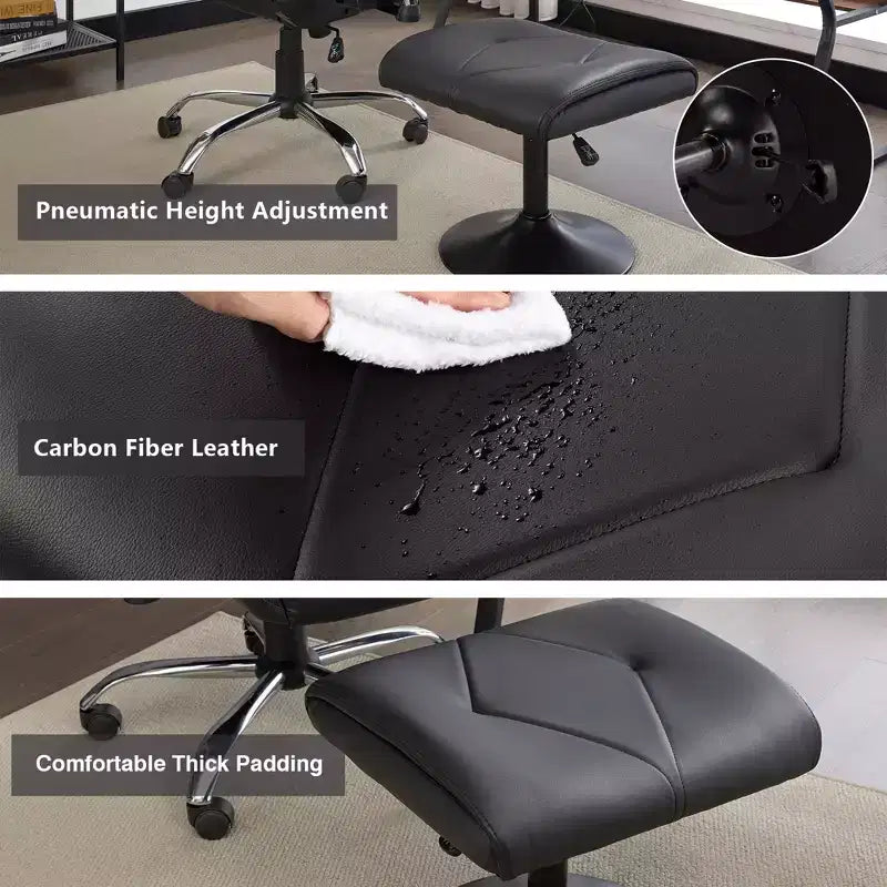 Repose-pieds réglable en hauteur sous le bureau avec rembourrage en cuir PU, Noir