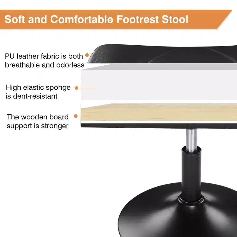 Repose-pieds réglable en hauteur sous le bureau avec rembourrage en cuir PU, Noir