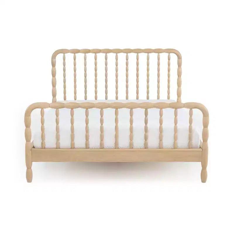 Lit Queen Spindle avec tête de lit en bois tourné, en pin massif, aucun sommier tapissier requis
