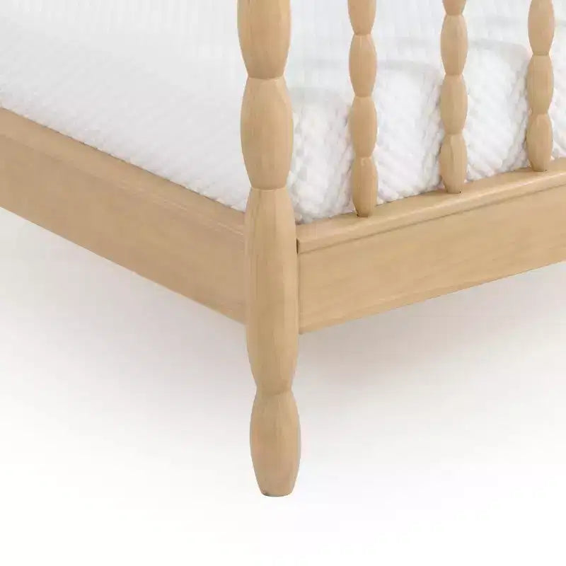 Lit Queen Spindle avec tête de lit en bois tourné, en pin massif, aucun sommier tapissier requis