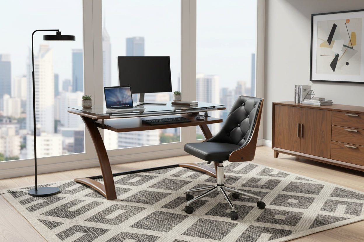 Chaise de bureau pivotante en similicuir à hauteur réglable, style moderne du milieu du siècle, blanche