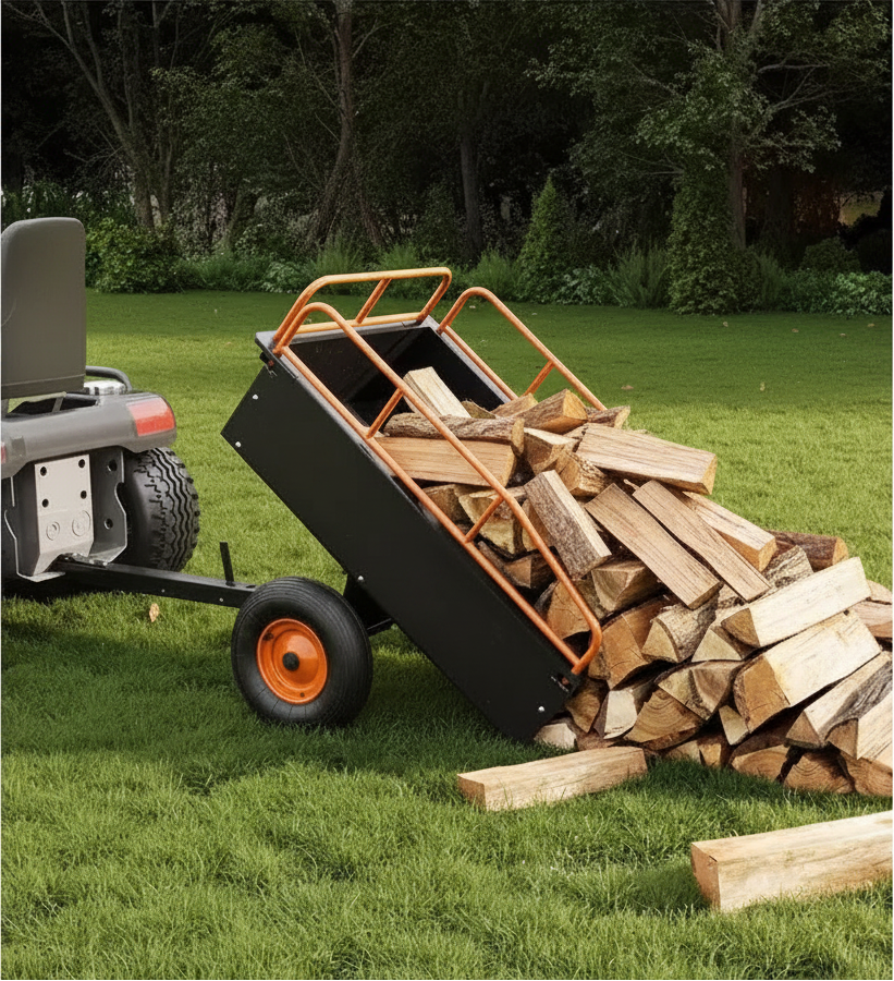 Remorque Lourd de VTT Benne Basculante en Acier, 340 kg (750 livres) 0,42 m³ (15 pieds cubes), Utilitaire de Jardin avec Côtés Amovibles pour Tracteur Tondeuse Autoportée