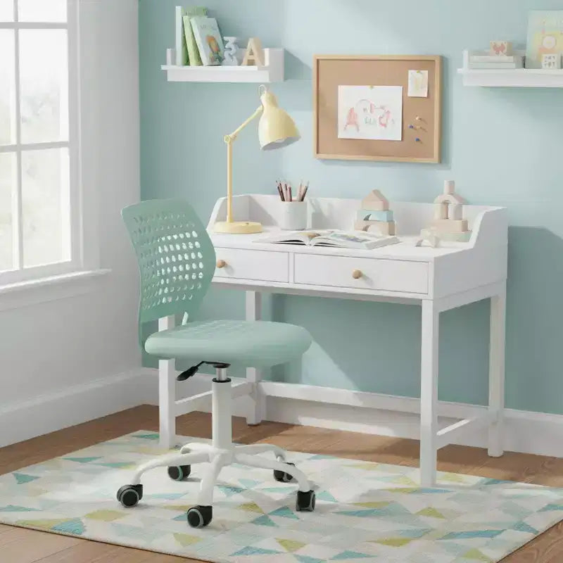 Chaise de bureau pivotante réglable pour enfants avec siège rembourré et roulettes