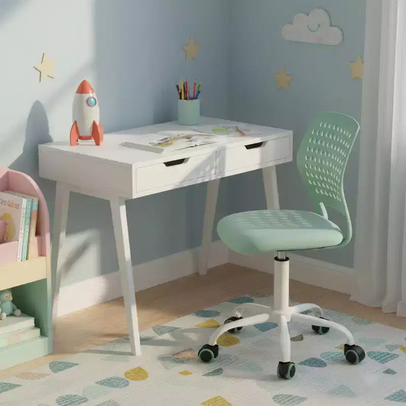 Chaise de bureau pivotante réglable pour enfants avec siège rembourré et roulettes