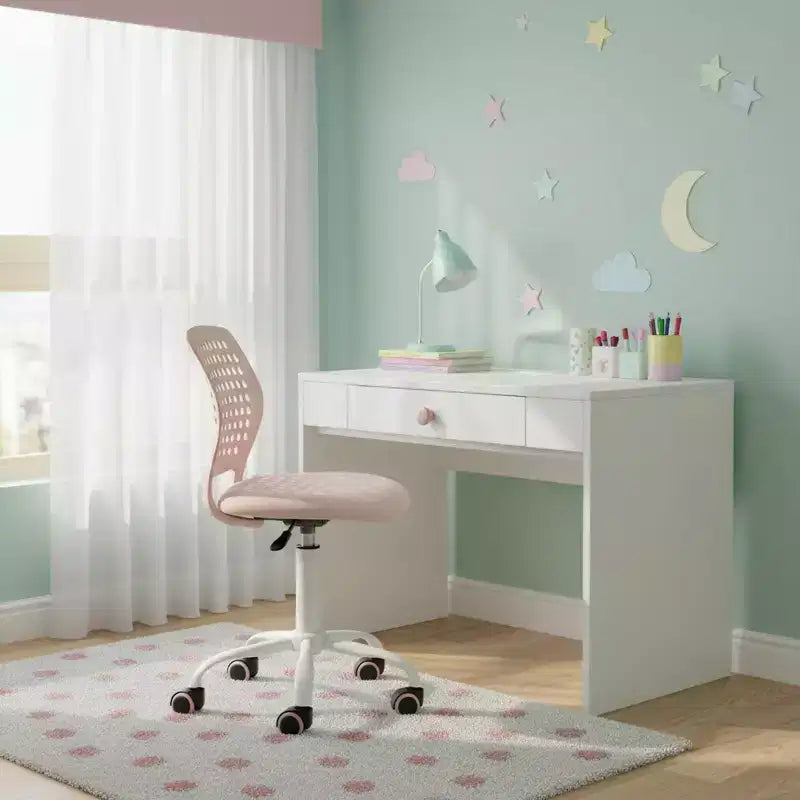 Chaise de bureau pivotante réglable pour enfants avec siège rembourré et roulettes