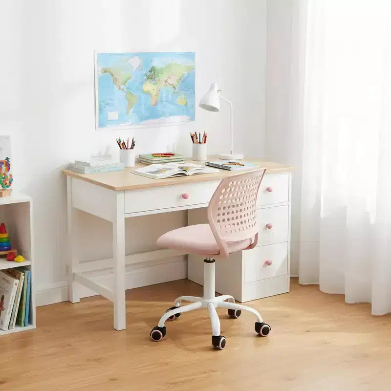 Chaise de bureau pivotante réglable pour enfants avec siège rembourré et roulettes