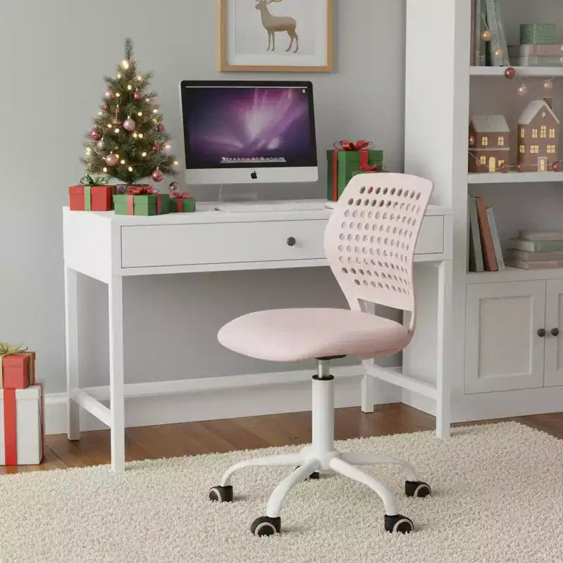 Chaise de bureau pivotante réglable pour enfants avec siège rembourré et roulettes