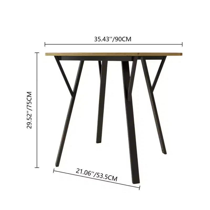 Table à manger ronde de 35,4 pouces avec plateau aspect bois et pieds en métal noir, 2 à 4 places