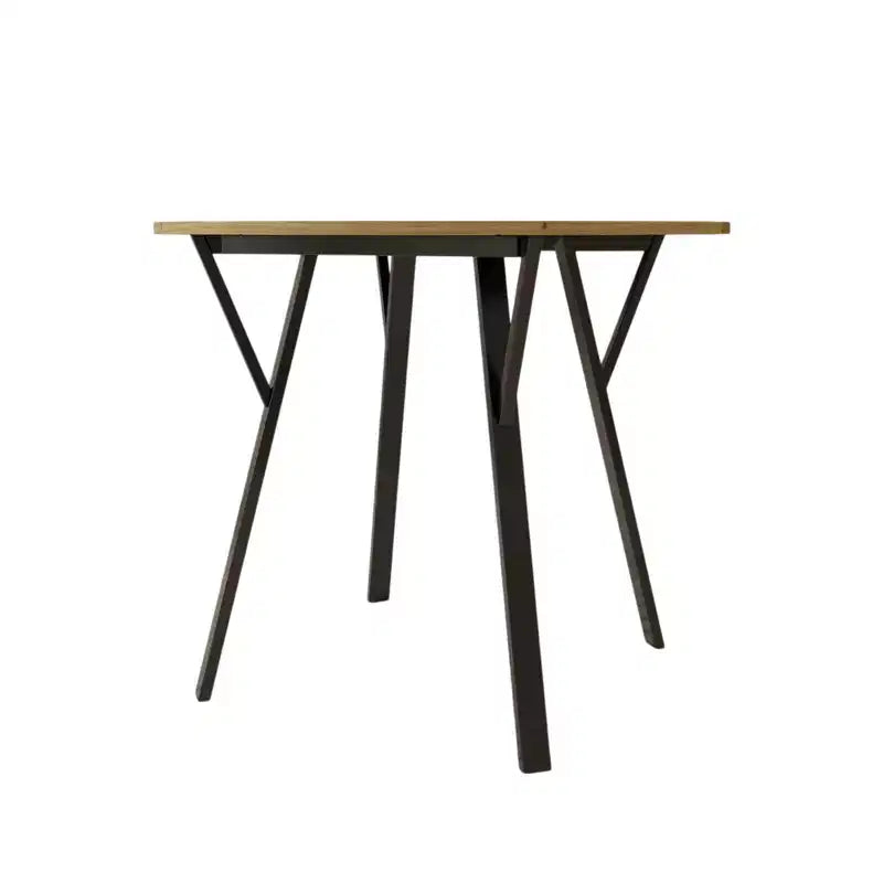 Table à manger ronde de 35,4 pouces avec plateau aspect bois et pieds en métal noir, 2 à 4 places