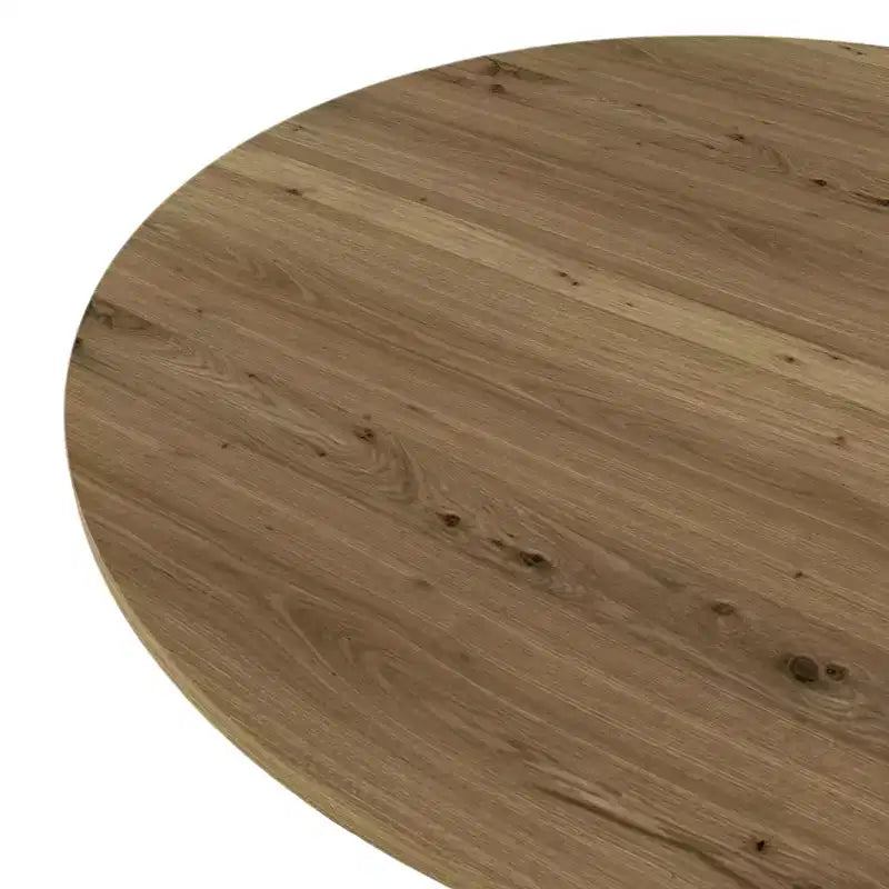 Table à manger ronde de 35,4 pouces avec plateau aspect bois et pieds en métal noir, 2 à 4 places