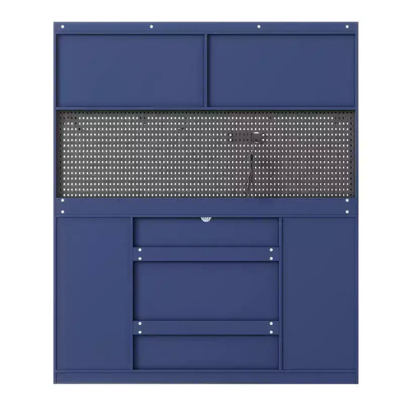 Buffet autoportant et bar à café de 63 pouces avec huche, 6 tiroirs, 5 armoires, bleu