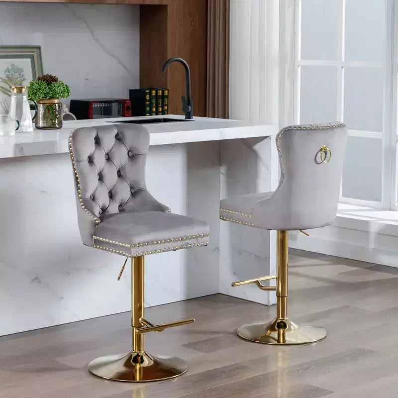 Lot de 2 tabourets de bar en velours réglables en hauteur et pivotants, tabourets de comptoir rembourrés pour bar à la maison et îlot de cuisine