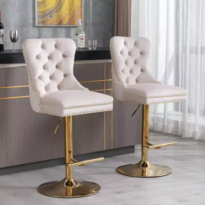 Lot de 2 tabourets de bar en velours réglables en hauteur et pivotants, tabourets de comptoir rembourrés pour bar à la maison et îlot de cuisine