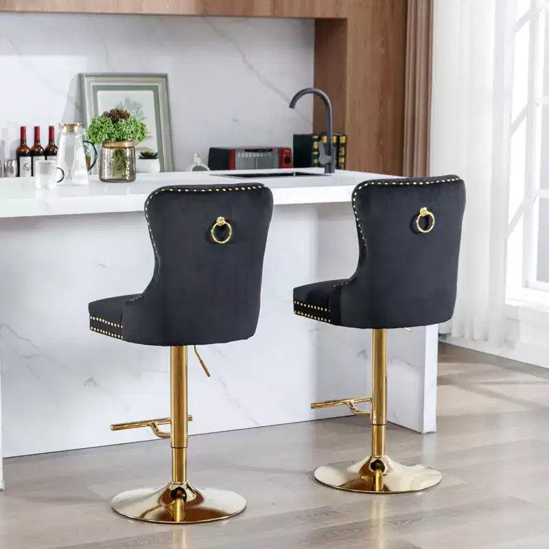 Lot de 2 tabourets de bar en velours réglables en hauteur et pivotants, tabourets de comptoir rembourrés pour bar à la maison et îlot de cuisine