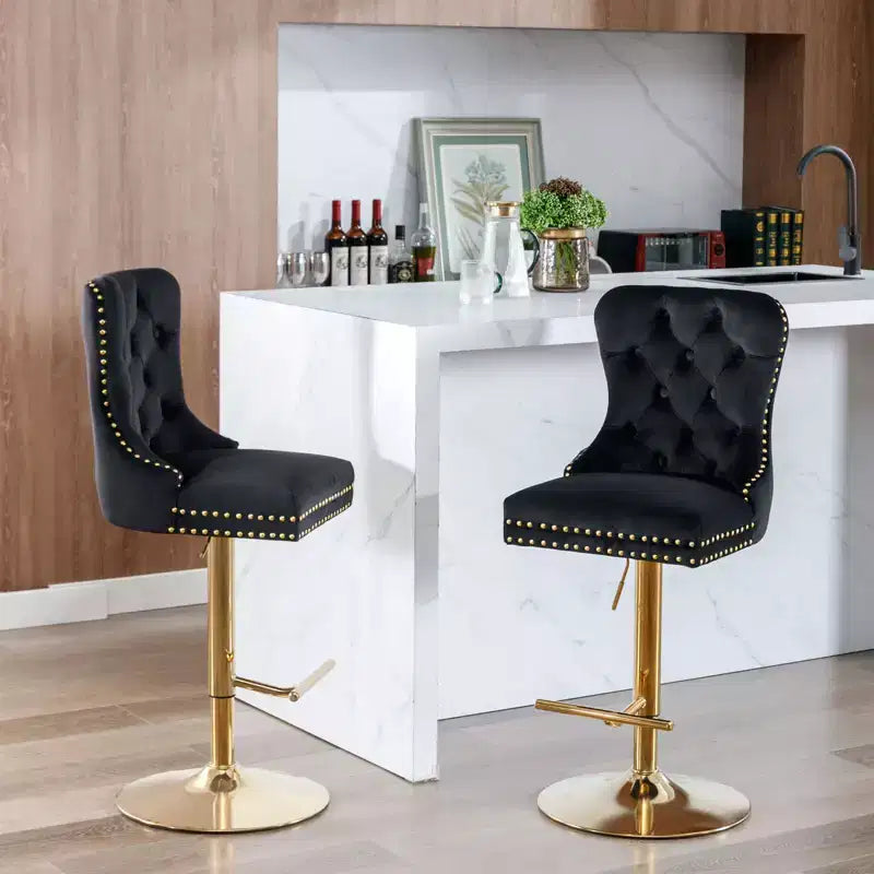 Lot de 2 tabourets de bar en velours réglables en hauteur et pivotants, tabourets de comptoir rembourrés pour bar à la maison et îlot de cuisine