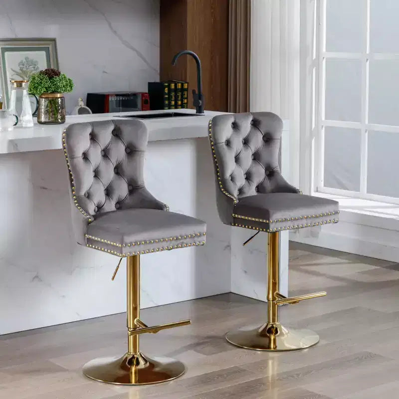 Lot de 2 tabourets de bar en velours réglables en hauteur et pivotants, tabourets de comptoir rembourrés pour bar à la maison et îlot de cuisine