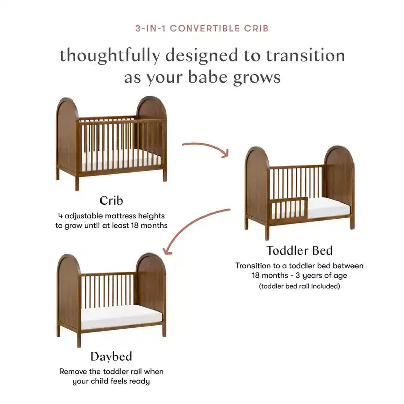 Lit de bébé convertible 3-en-1 avec kit de conversion en lit de tout-petit, en pin massif d'inspiration bohème, certifié GREENGUARD Gold