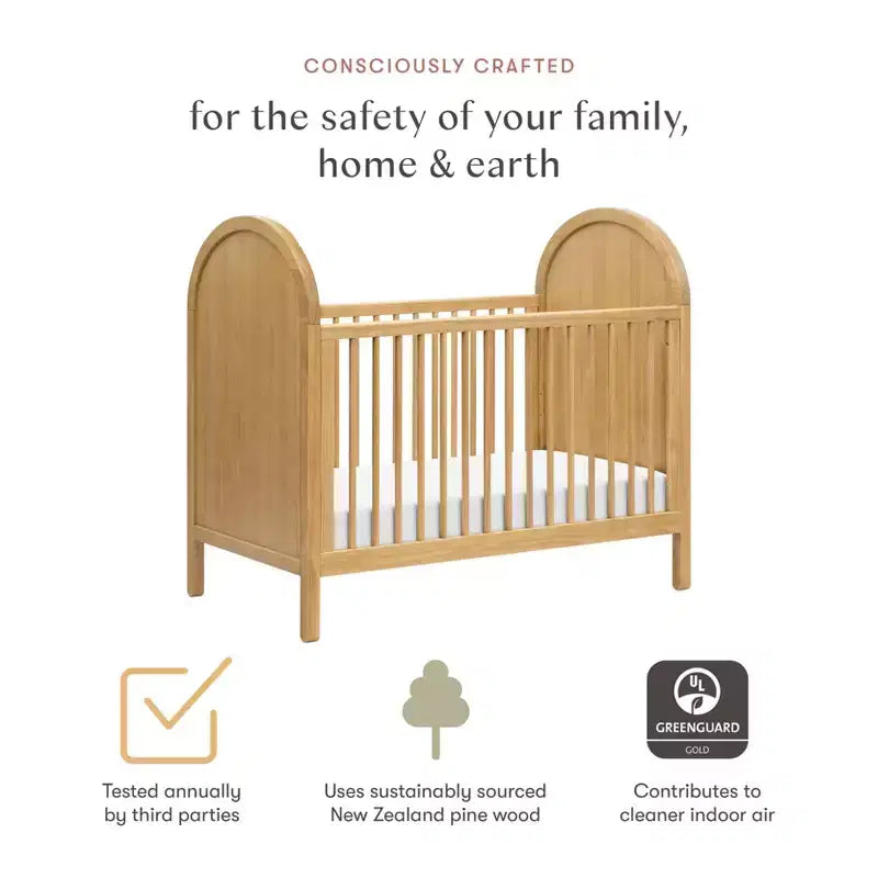 Lit de bébé convertible 3-en-1 avec kit de conversion en lit de tout-petit, en pin massif d'inspiration bohème, certifié GREENGUARD Gold